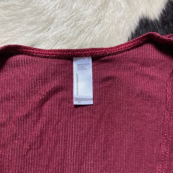 American Apparel Longe Sleeved Ribbed Plunge Top - Burgundy - Size M - Picture 3 of 3
